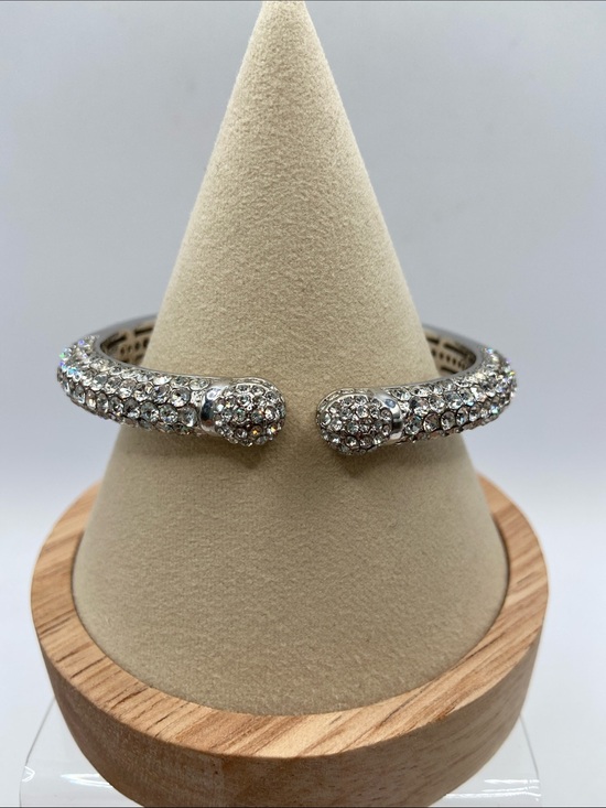 Joan Boyce Jewelry - Joan Boyce Kissable Cuff Pave Crystal Hinged Cuff Bracelet Silver Tone Size M